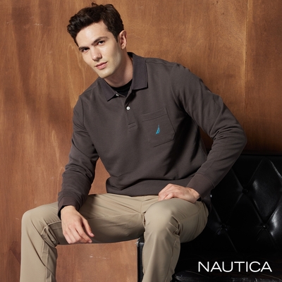 NAUTICA男裝 品牌LOGO刺繡口袋長袖POLO衫-深灰