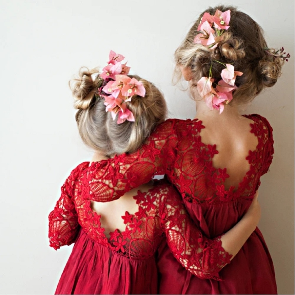 Gala & Nina 歐洲手工女童洋裝 花瓣蕾絲深V露背洋裝-玫瑰紅
