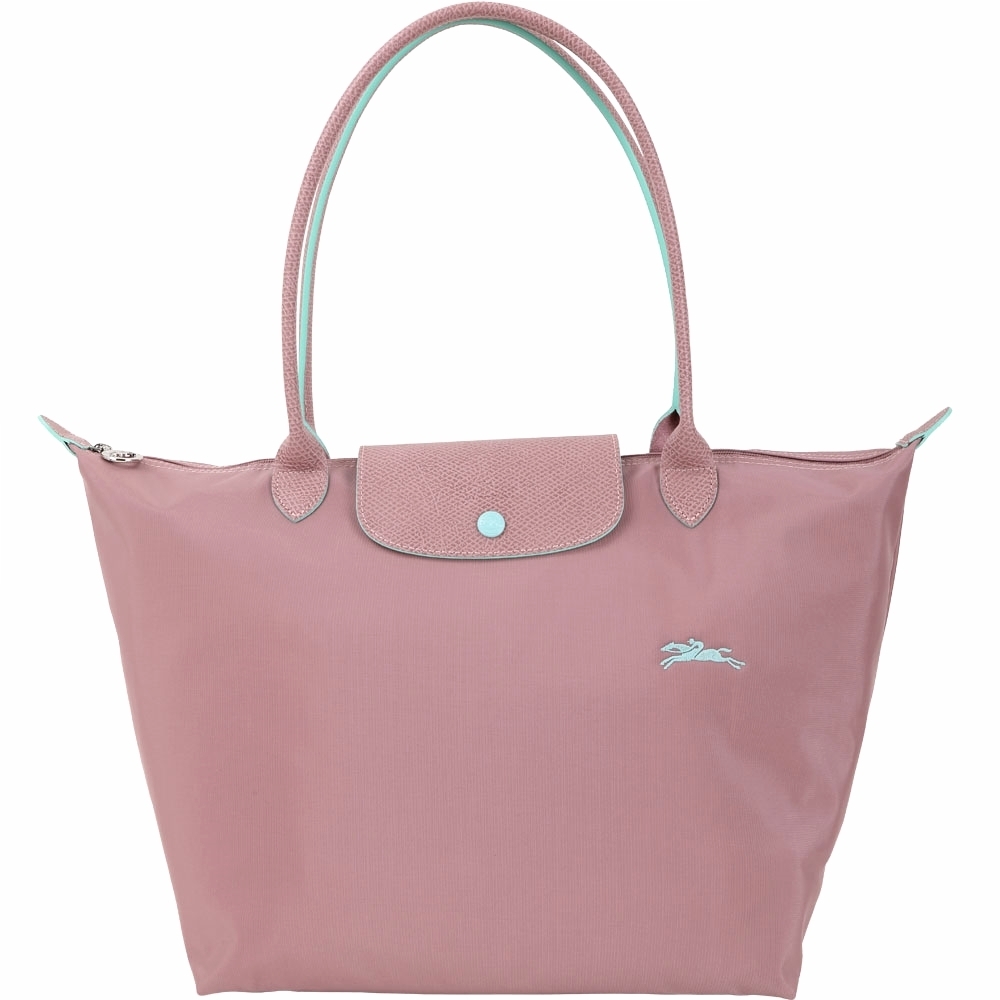 LONGCHAMP Le Pliage 大款 奔馬刺繡長提把水餃包(古董粉色)