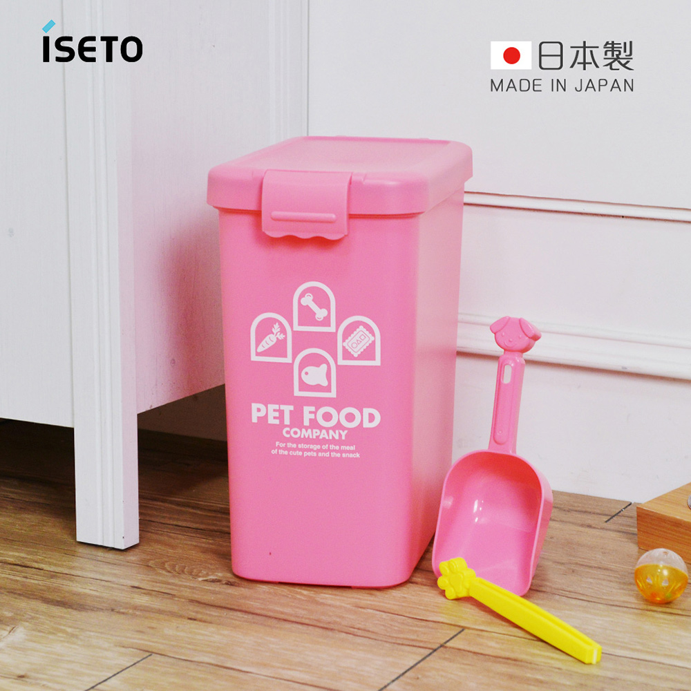 【日本ISETO】日製粉彩寵物飼料密封收納桶(附夾勺)-13L