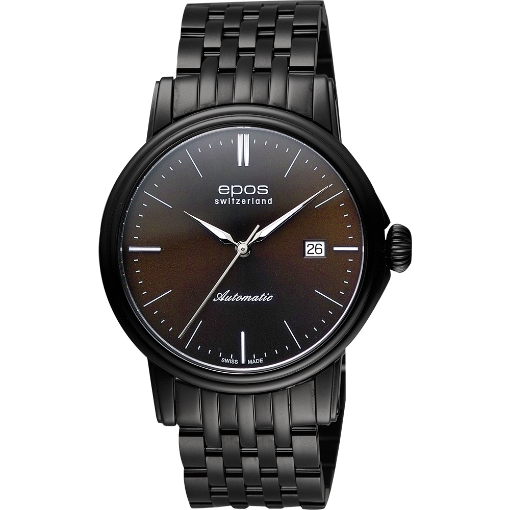 EPOS 都會雅仕時尚機械腕錶-咖啡xIP黑/42mm