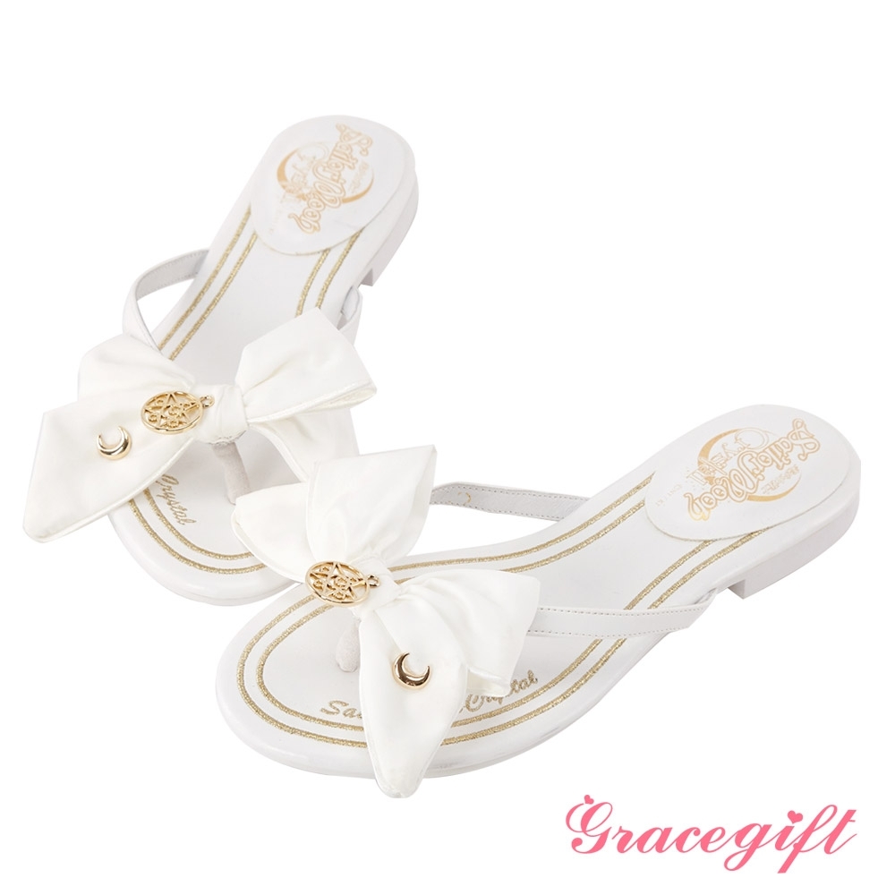 Grace gift-美少女戰士蝴蝶結飾釦涼托鞋 白