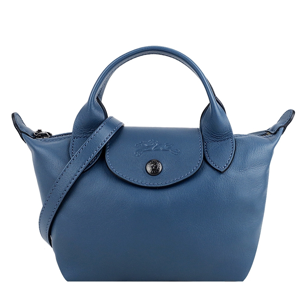 LONGCHAMP LE MINI PLIAGE CUIR系列小羊皮迷你短把兩用水餃包(北歐藍)