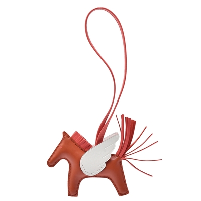 HERMES RODEO飛馬造型小羊皮鑰匙圈/吊飾(迷你-磚紅/白色)