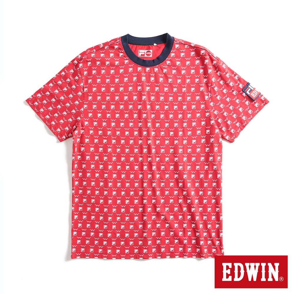 EDWIN x FILA聯名 經典主義滿版聯名LOGO印花短袖T恤-男款-紅色