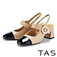 TAS 珍珠釦環羊皮粗跟後空瑪莉珍鞋 淺棕 product thumbnail 1