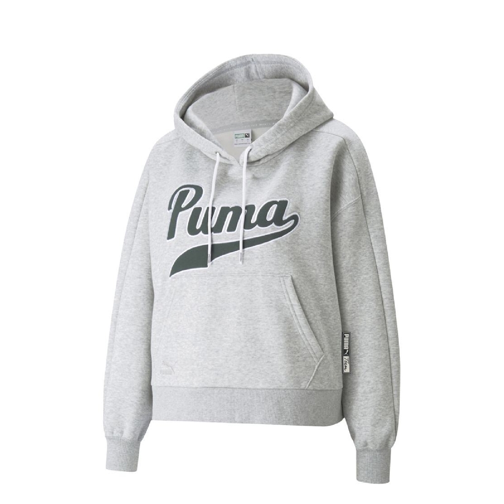 Puma 帽T Team Hoodie 蔡依林 連帽上衣 女款 略短版 下擺寬鬆 口袋 抽繩 微刷毛 穿搭 灰綠 534334-04