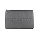 BURBERRY鋼印字母LOGO鵝卵石紋牛皮拉鍊大型手拿包(灰) product thumbnail 1