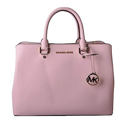 MICHAEL KORS SAVANNAH金字LOGO防刮牛皮三層手提/斜背包-芭蕾粉