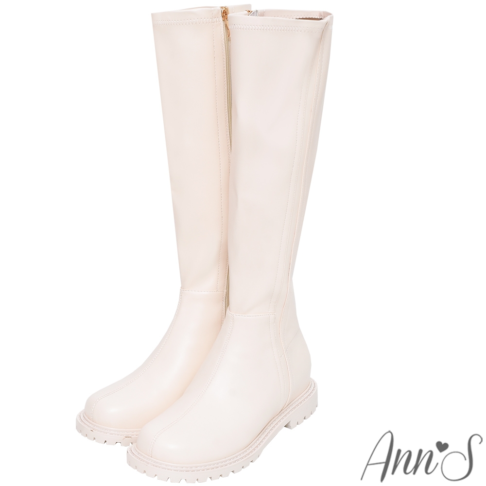 Ann’S超舒適加寬圓楦頭素面平底內增高及膝長靴-米白 product image 1