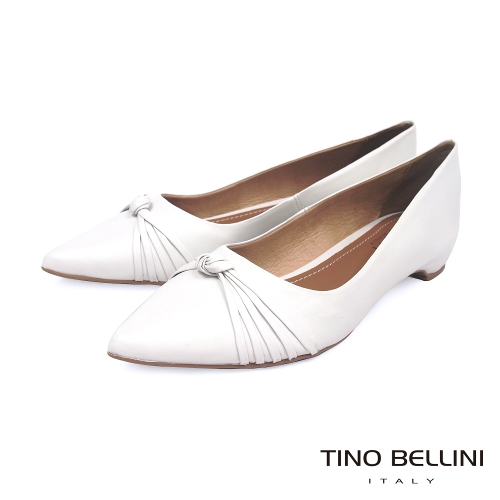 Tino Bellini 巴西進口牛皮線條扭結包跟鞋-白
