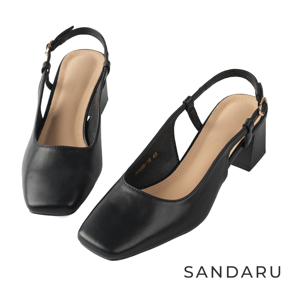 山打努SANDARU-跟鞋 美型方頭後拉中跟鞋-黑
