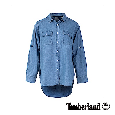 Timberland 女款深藍七分袖牛仔襯衫|B3601