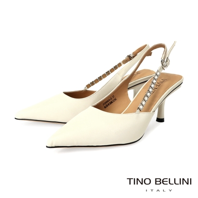 Tino Bellini 絲綢鑽飾後繫帶高跟鞋FS2V001-3(米白)