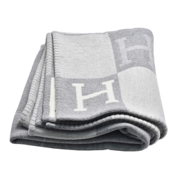 HERMES 經典Avalon III H LOGO格紋車線滾邊沙發毯(灰色)
