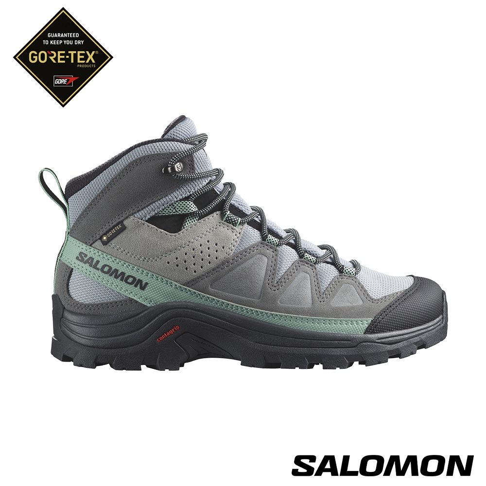 官方直營 Salomon 女 QUEST ROVE Goretex 高筒登山鞋 深礦灰/靜灰/黑