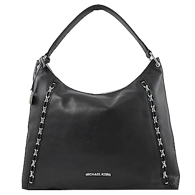 MICHAEL KORS SADIE金屬鍊裝飾邊單把拉鏈肩背包(黑)
