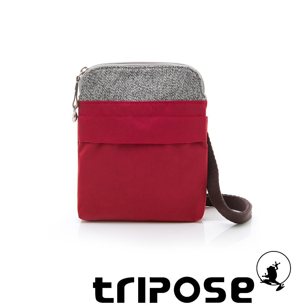 tripose 漫遊系列 岩紋x微皺尼龍護照斜背包 紅