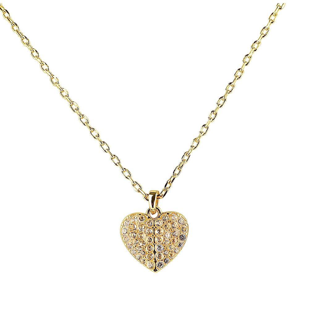 kate spade HEART TO HEART 黑桃LOGO愛心設計鑽鑲飾項鍊(金x白)