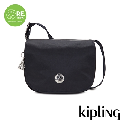 Kipling 褶皺色丁黑掀蓋多袋肩背包-LOREEN M