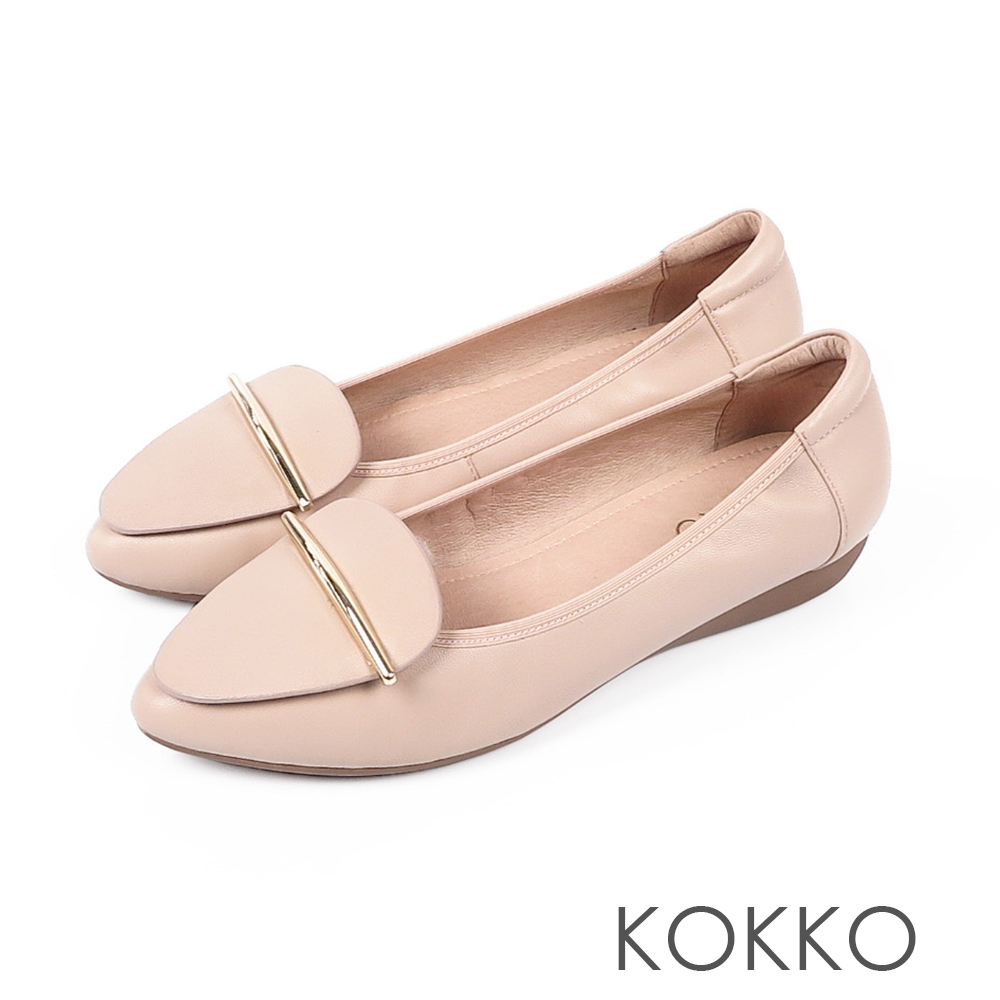 KOKKO -雨後的天空尖頭羊皮平底鞋-牛奶膚
