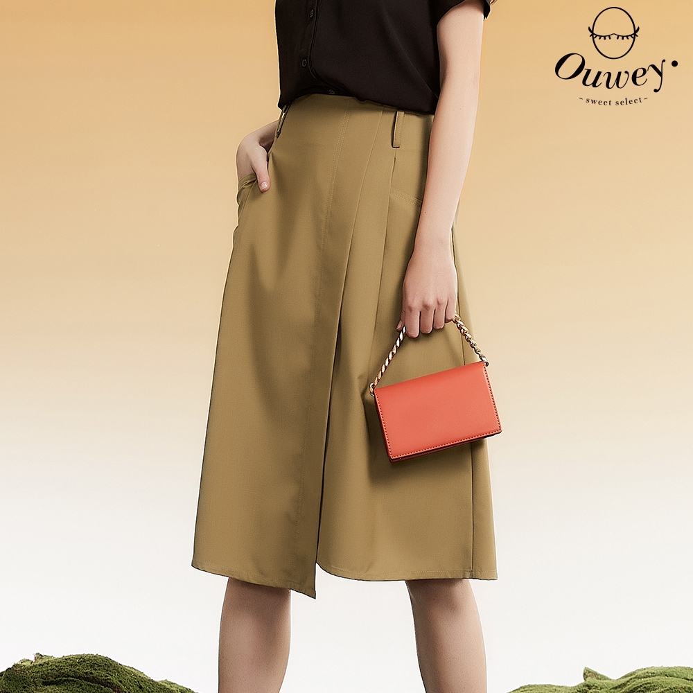 OUWEY歐薇 時髦設計款抓摺口袋膝下裙(卡其色；S-L)3232072203