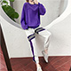 休閒風字母刺繡拼接條紋兩件式褲套裝 (紫色)-ROANN product thumbnail 1