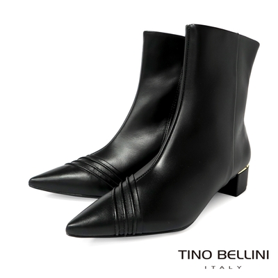 Tino Bellini 巴西進口極簡線條尖頭拉鍊低跟短靴-黑