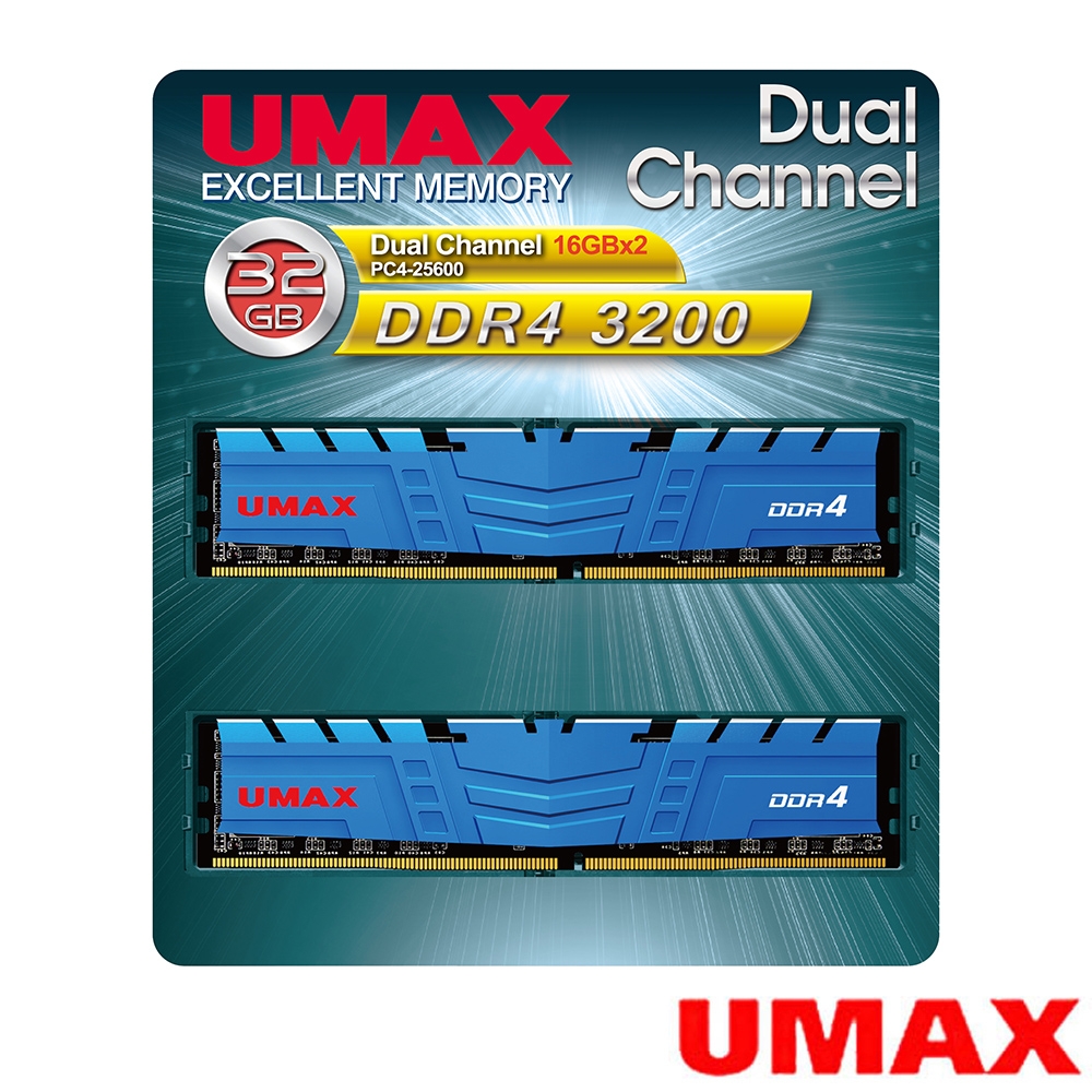 UMAX DDR4 3200 32GB 2048X8 桌上型記憶體(16GBx2)