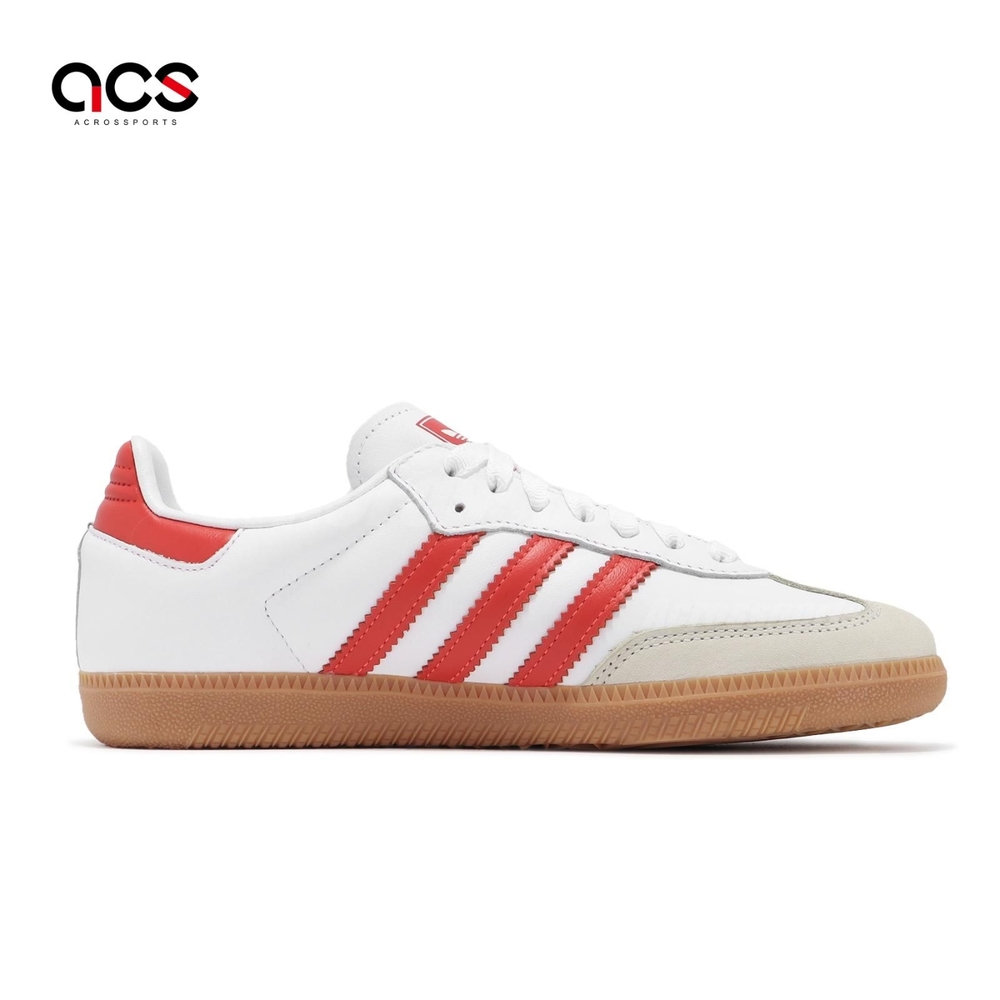 adidas 休閒鞋Samba OG W 女鞋白紅麂皮皮革膠底德訓鞋愛迪達IF6513