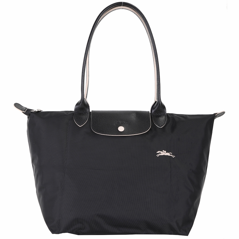 LONGCHAMP Le Pliage 大款 奔馬刺繡長提把水餃包(黑色)