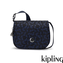 Kipling 沉穩藍三角花紋掀蓋多袋肩背包-LOREEN M