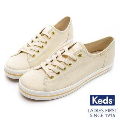 Keds KICKSTART 耀眼珠光綁帶休閒鞋-奶油白