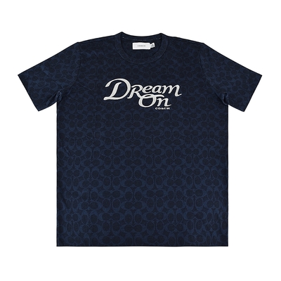 COACH專櫃款 DREAM刺繡LOGO刺繡印花設計純棉圓領短袖T恤(女款/海軍藍)