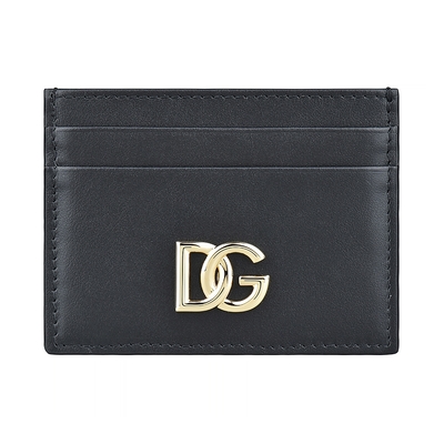 D&G DOLCE & GABBANA金屬LOGO牛皮4卡卡夾(黑x金)