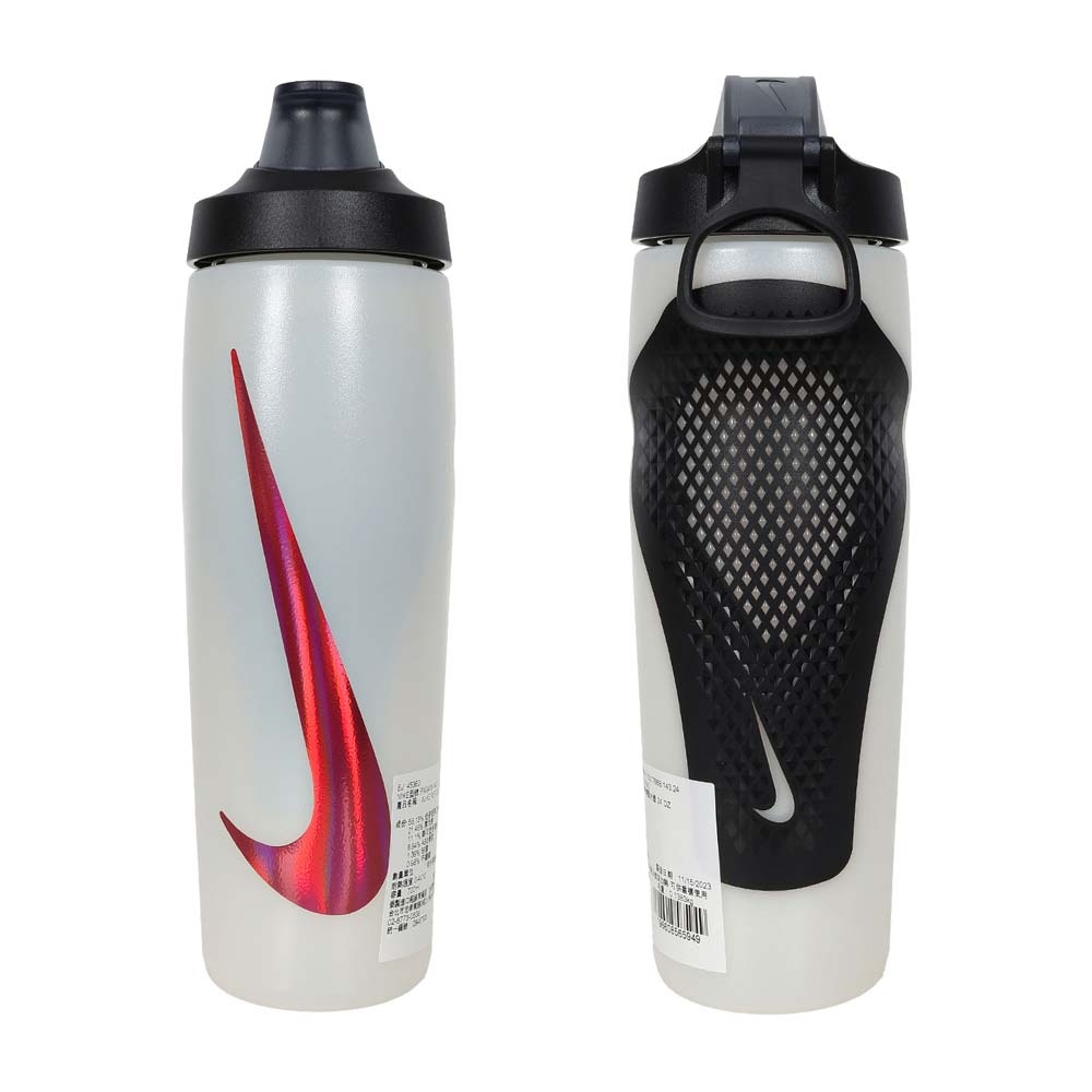 NIKE REFUEL 瓶蓋擠壓水壺 24 OZ-慢跑 登山 單車 N100766814324 霧白黑炫紅