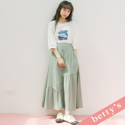 betty’s貝蒂思 腰鬆緊不對稱排釦長裙(綠色)