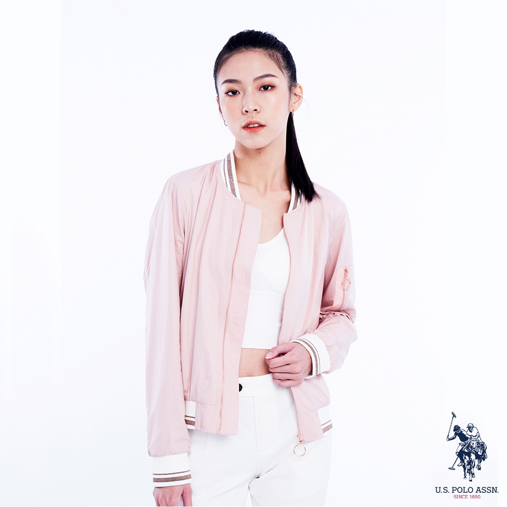 U.S. POLO ASSN. 女款短版夾克外套（馬卡龍色系）-粉色