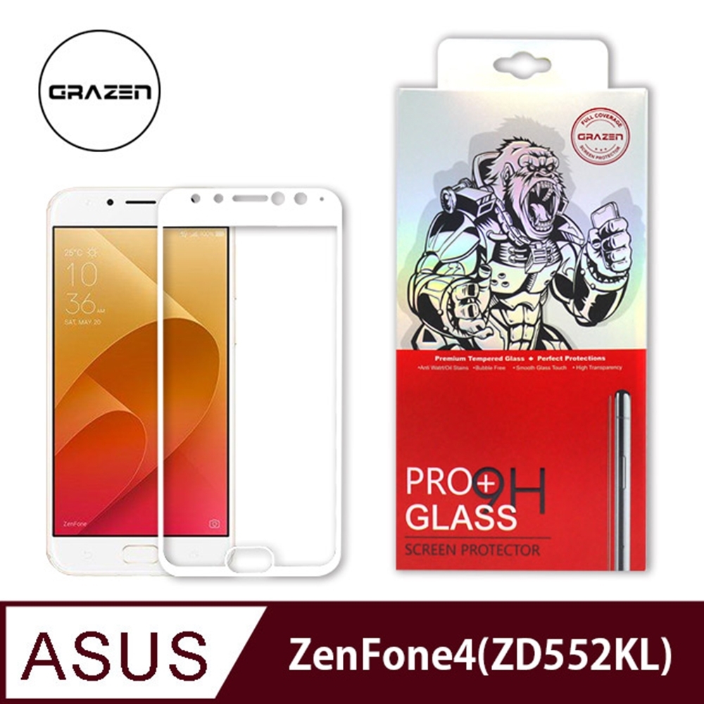 【格森GRAZEN】ASUS ZENFONE4 SELFIE PRO / ZD552KL 滿版(白)鋼化玻璃