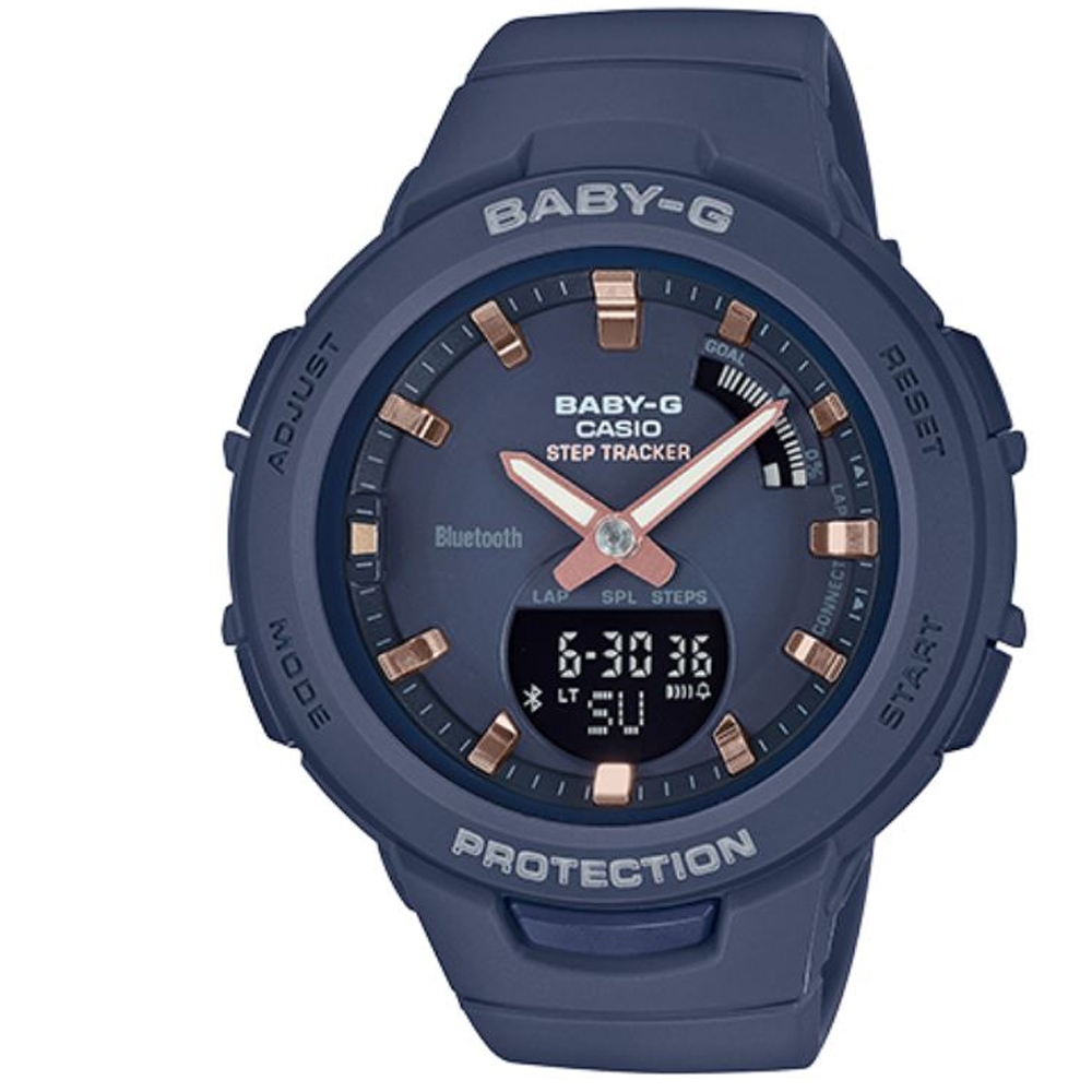 BABY-G閃耀熱血女孩運動計步藍芽錶(BSA-B100-2A)/藍49.6 mm