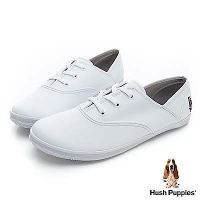 Hush Puppies 熱銷基本款★咖啡紗皮質休閒鞋-白色