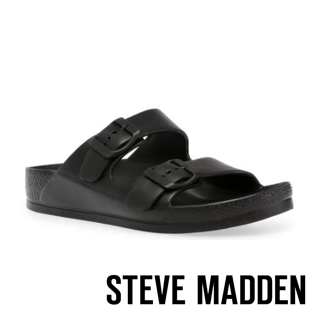 STEVE MADDEN-EVANNE 百搭雙帶扣飾休閒拖鞋-黑色