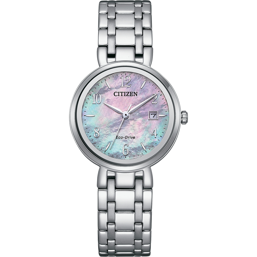 CITIZEN 星辰 LADY'S 光動能簡約珍珠貝殼面 小資 手錶-28mm EW2690-81Y