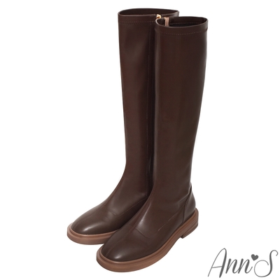 Ann’S有彈性的經典素面平底及膝長靴3cm-咖(版型偏小)