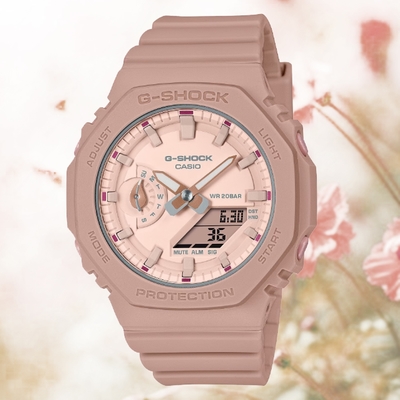 CASIO 卡西歐 G-SHOCK WOMEN 療癒大自然 羅勒葉指針設計八角形雙顯錶-玫瑰粉(GMA-S2100NC-4A2)
