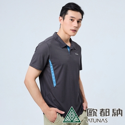 【ATUNAS 歐都納】男款POLARTEC POWER DRY短袖POLO衫A1PS2302M深灰/吸溼排汗/透氣快乾/防曬抗臭/彈性舒適/休閒旅遊/登山露營/大尺碼