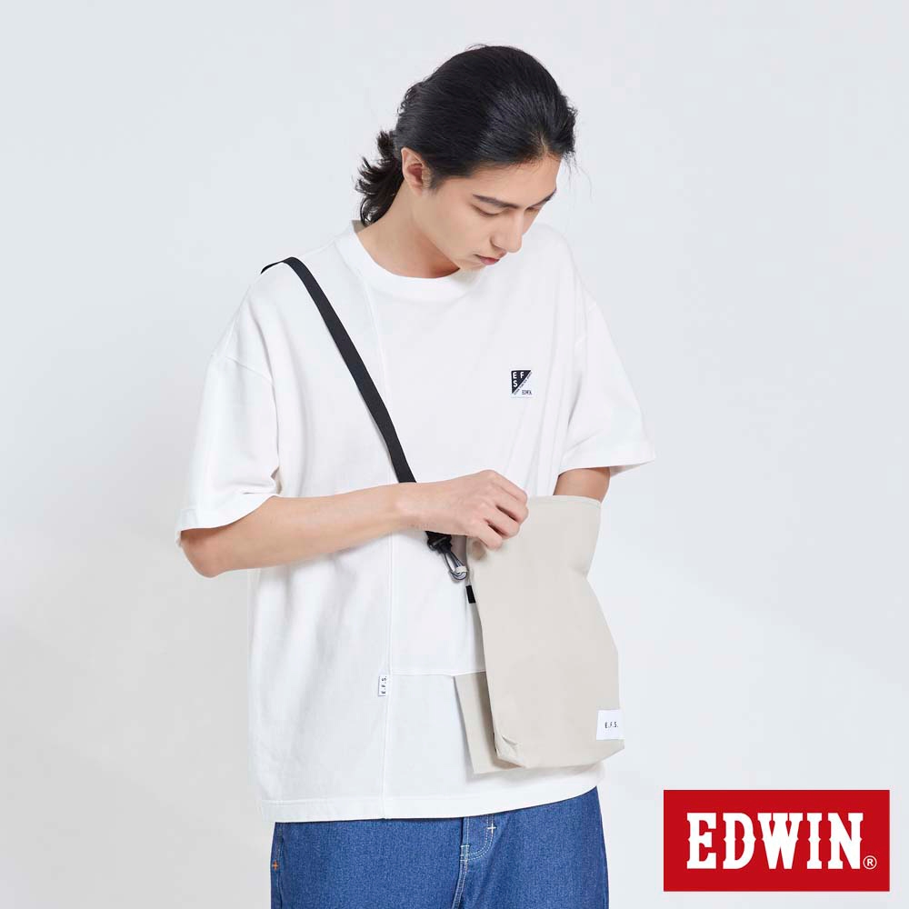 EDWIN EFS 附包寬版落肩配色短袖T恤-男-米白色