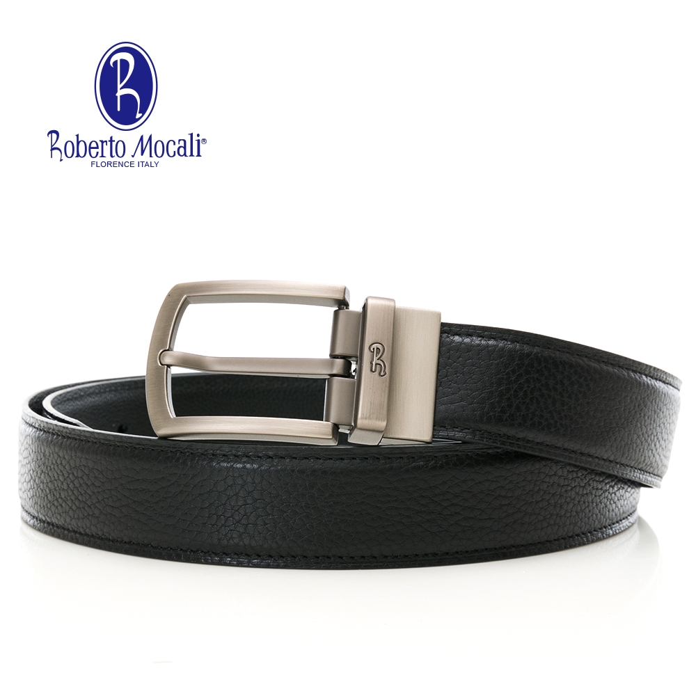 【Roberto Mocali】(RM-8219BKF)扣洞式皮帶-黑色