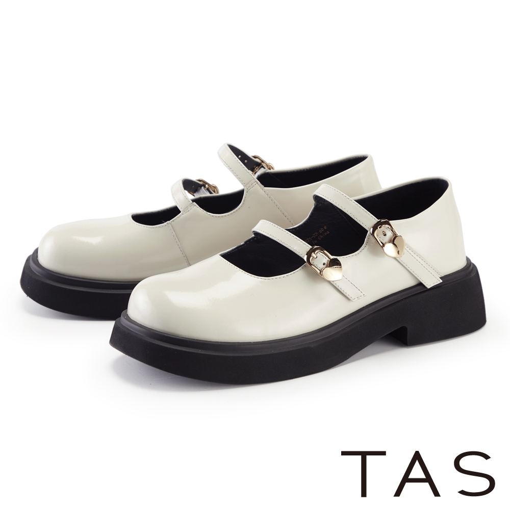 TAS 雙帶心型釦漆皮瑪麗珍鞋 米白