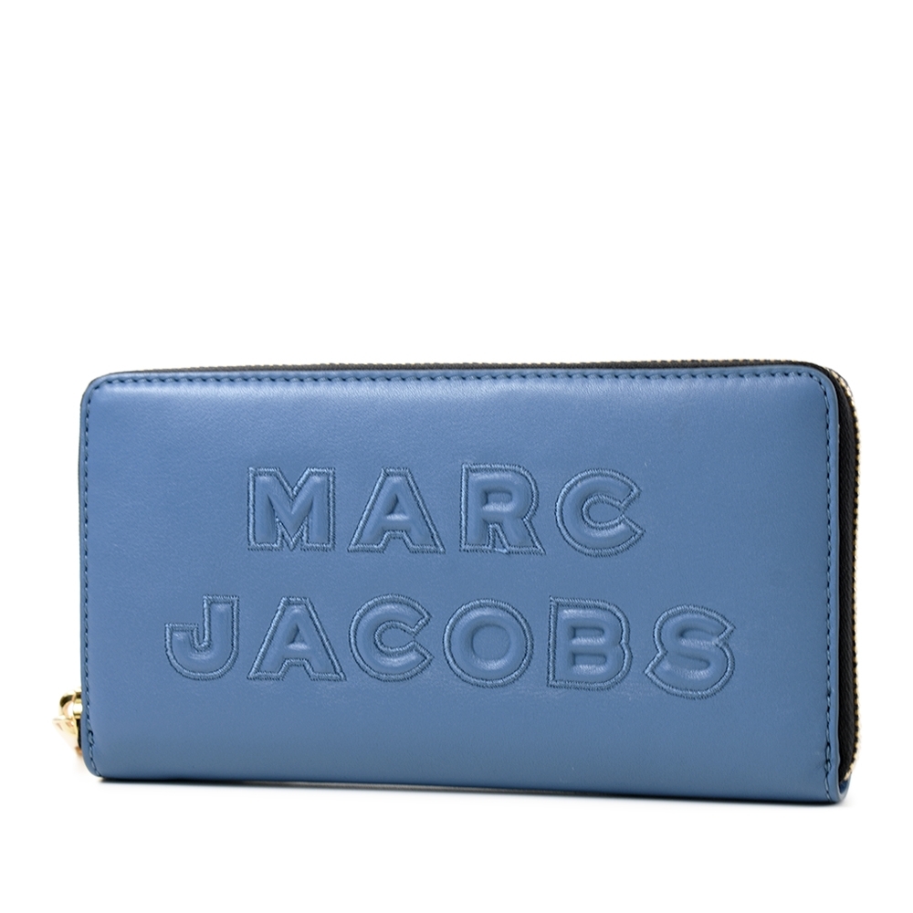 MARC JACOBS 浮雕LOGO牛皮拉鍊長夾- 雲雀藍